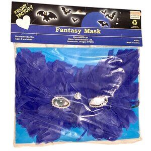 Fright Factory Fantasy Bird Mask Blue Feather Costume Halloween Mardi Gras